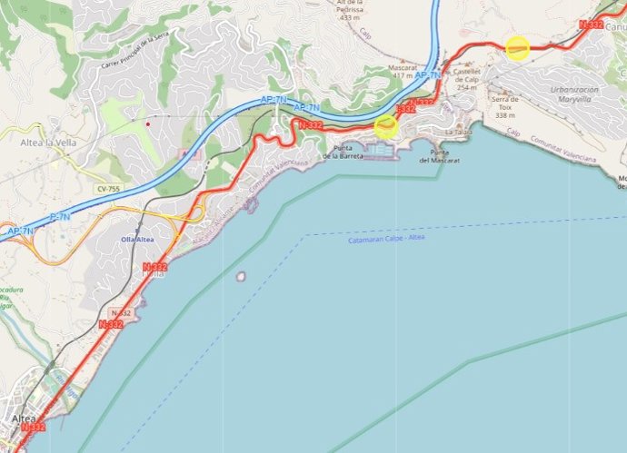 Archivo - N-332 a su paso por Altea y Calp (Alicante).