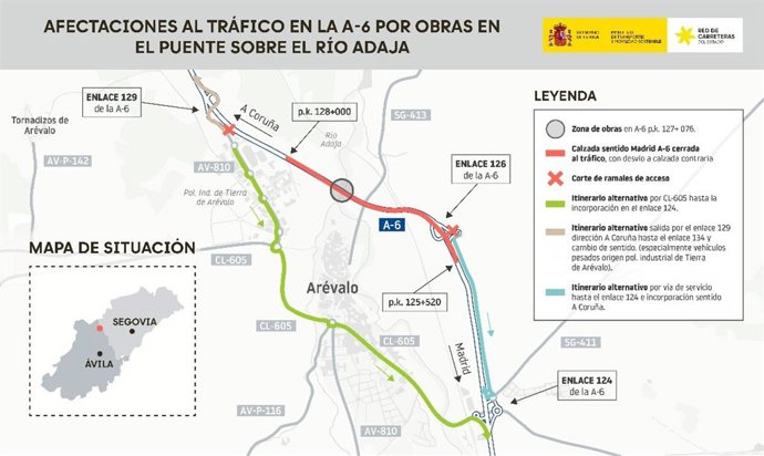 Mapa de la zona afectada por las obras en el puente sobre el Adaja en Arévalo.