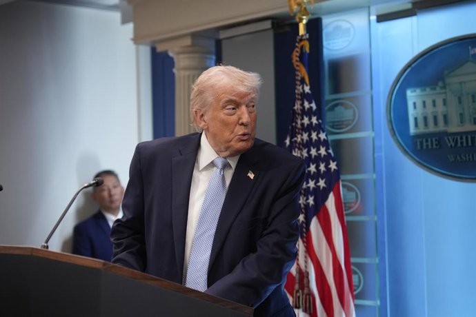 April 6, 2026, Washington, District Of Columbia, USA: United States President Donald J Trump conducts a press conference in the James S Brady Press Briefing Room of the White House in Washington, DC, USA, on Monday April 6, 2026.  The President is expecte