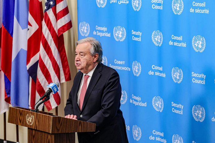 2 de abril de 2026, Nova York, Nova York, EUA: ANTONIO GUTERRES, Secretário-Geral das Nações Unidas, discursa antes de uma reunião do Conselho de Segurança sobre o Oriente Médio. Guterres afirmou que a cooperação entre o Conselho de Cooperação do Golfo e 