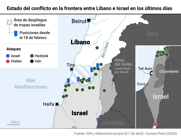 Estado del conflicto en la frontera entre Líbano e Israel