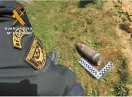 Proyectil de la Guerra Civil hallado en Villalón de Campos (Valladolid).