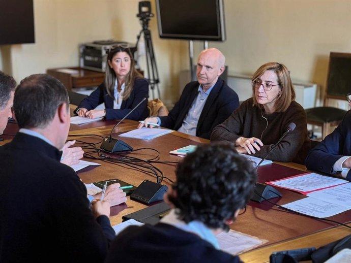 La portavoz de Valladolid Toma la Palabra (VTLP) (de frente a la derecha) en una reunión en el Ayuntamiento de Valladolid.