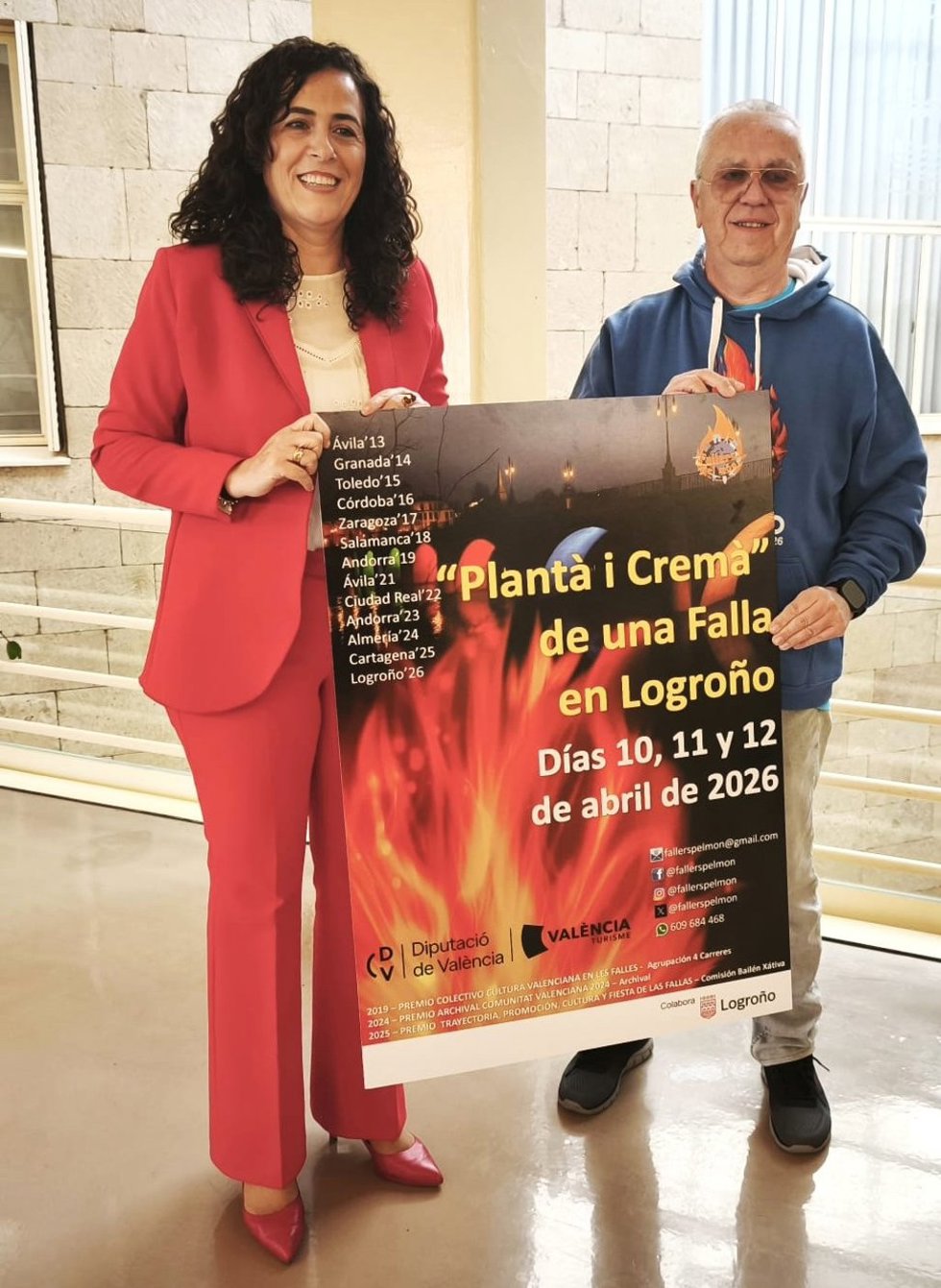 Laura Rivas y José Enrique Amores, en la presentación de las Fallas en Logroño