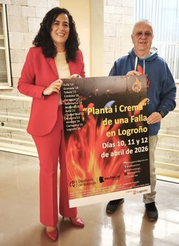 Laura Rivas i José Enrique Amores, en la presentació de les Falles a Logronyo