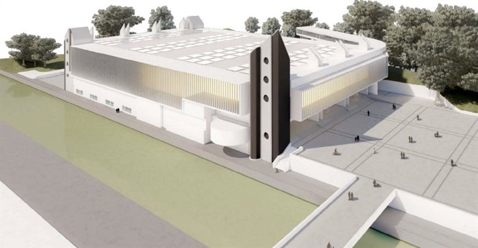 Recreación virtual del auditorio Rocío Jurado con la cubierta proyectada.