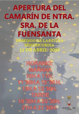 Cartel anunciador de la apertura del camarín de Nuestra Señora de la Fuensanta.