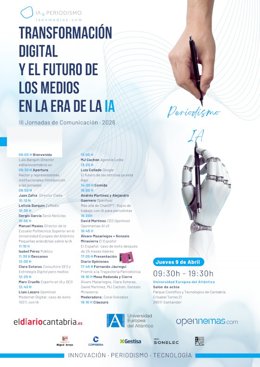 Cartel de las III Jornadas sobre Inteligencia Artificial: Oportunidades y Desafíos en los Medios, organizadas por eldiariocantabria.Es y Opennemas