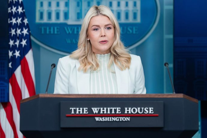 March 25, 2026, Washington, District Of Columbia, USA: White House Press Secretary Karoline Leavitt makes remarks during a press briefing in the James S Brady Press Briefing Room of the White House in Washington, DC, USA, on Wednesday, March 25, 2026