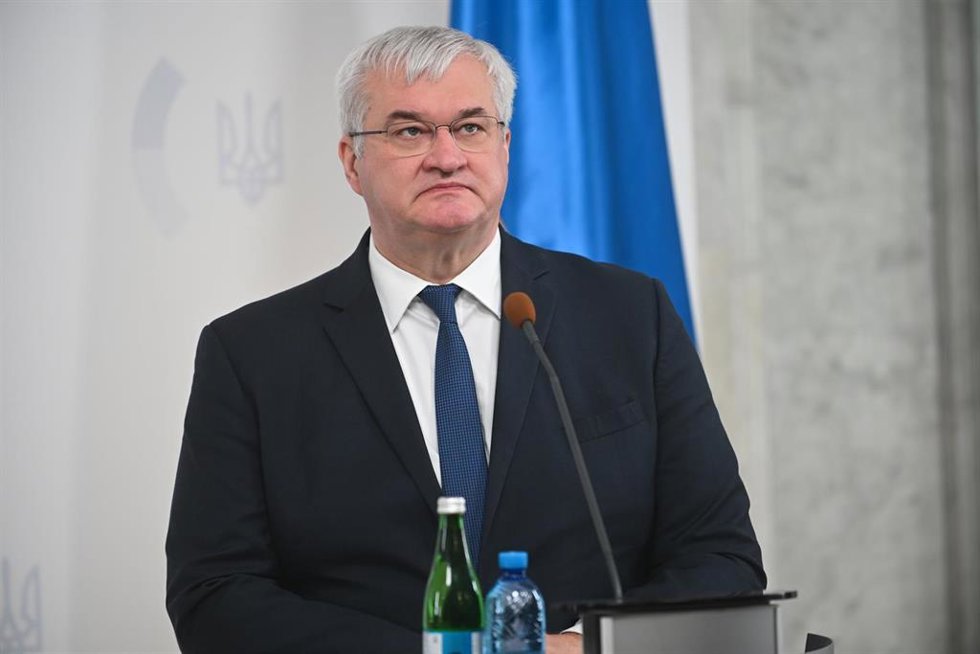 El ministro de Exteriores de Ucrania, Andri Sibiga, durante una rueda de prensa el 1 de abril de 2026 (archivo)