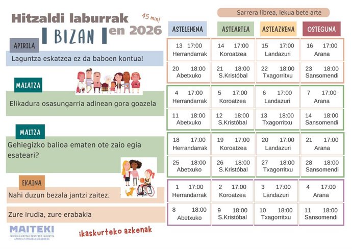 Maiteki programaren hitzaldi laburren agenda