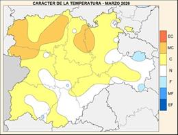 Mapa difundido por la Aemet sobre el resumen de temperaturas del mes de marzo de 2026