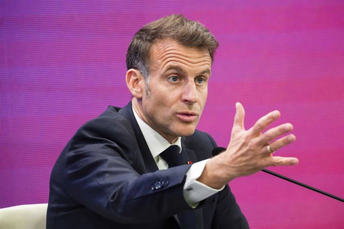 El presidente de Francia, Emmanuel Macron, en un acto en Corea del Sur durante un reciente viaje. 