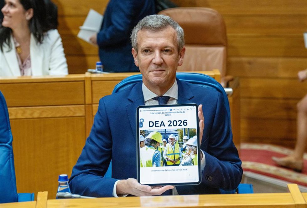 El presidente de la Xunta de Galicia, Alfonso Rueda, durante el Debate sobre el Estado de la Autonomía, a 8 de abril de 2026, en Santiago de Compostela, A Coruña, Galicia (España). El Gobierno  gallego se enfrenta al Debate sobre el Estado de la Autonomía