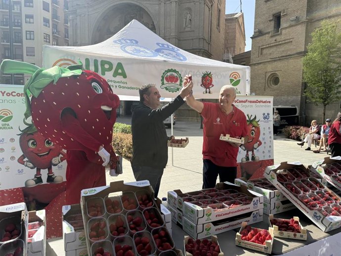 La campaña #YoComoFresasdeHuelva llega con un reparto gratuito a Zaragoza, de la mano de UPA Aragón y Huelva, para reivindicar el producto nacional y denunciar los desequilibrios en la cadena de valor