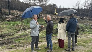 El subdelegado del Gobierno en Ourense, Eladio Santos, supervisa las labores de restauración forestal tras los incendios en A Pobra de Trives, Ourense, Galicia