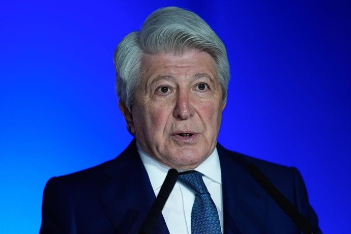 Archivo - El presidente del Atlético de Madrid, Enrique Cerezo, en una presentación.