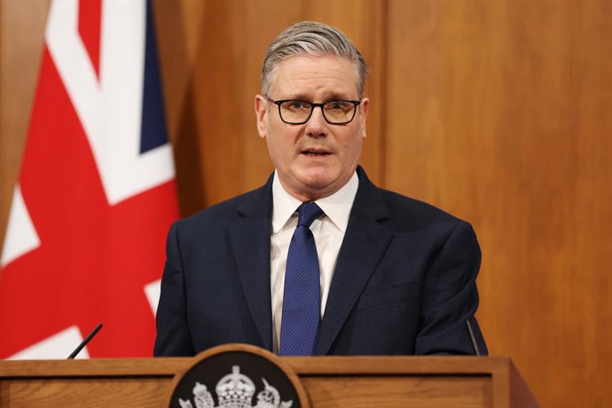 LONDON, April 1, 2026  -- British Prime Minister Keir Starmer speaks at a press conference in London, Britain, April 1, 2026. British Prime Minister Keir Starmer said Wednesday that Britain will host an international summit this week on restoring freedom 