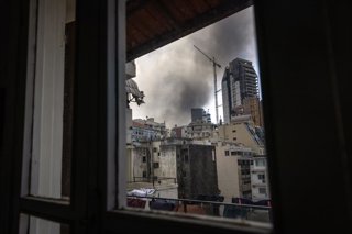 April 8, 2026, Beirut, Lebanon: Smoke reaches skyward after an Israeli attack targeted a residential area in Beirut, Lebanon on April 8, 2026. The Israeli military attacked at least 100 locations across Lebanon in 10 minutes in what the Israeli military c