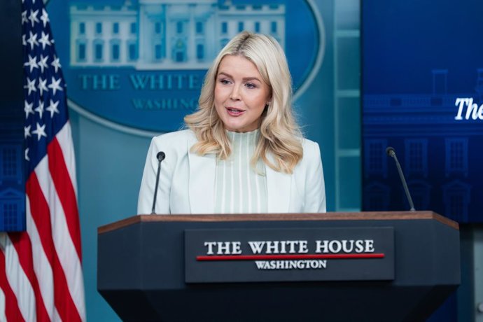March 25, 2026, Washington, District Of Columbia, USA: White House Press Secretary Karoline Leavitt makes remarks during a press briefing in the James S Brady Press Briefing Room of the White House in Washington, DC, USA, on Wednesday, March 25, 2026