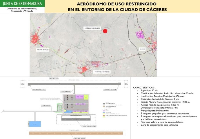 Proyecto de aeródromo de uso restringido en Cáceres
