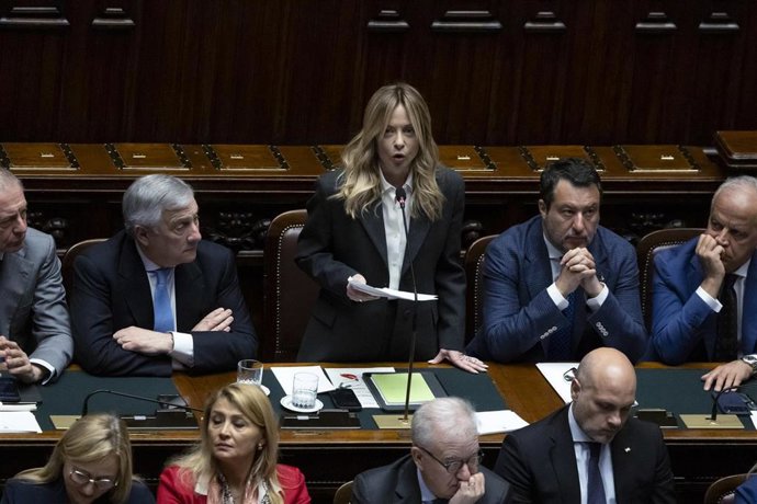 La primera ministra de Italia, Giorgia Meloni, durante su intervención en la Cámara de Diputados.  