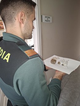 Un agente de la Guardia Civil con la droga intervenida en Cigales