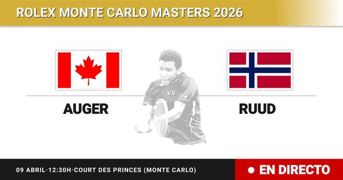 Felix Auger-Aliassime - Casper Ruud: resumen y estadísticas del partido de Octavos de final de Rolex Monte Carlo Masters