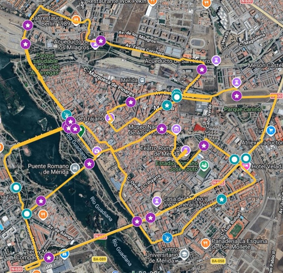 Plano del recorrido de la Media Maratón de Mérida 2026.