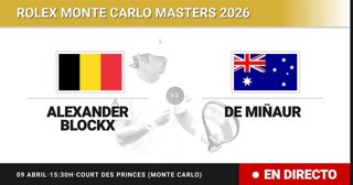 Alexander Blockx - Alex de Minaur: resumen y estadísticas del partido de Octavos de final de Rolex Monte Carlo Masters