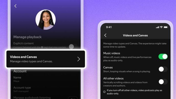 Novos recursos de controle de vídeo no Spotify.