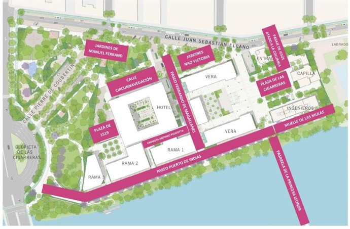 Mapa del nuevo callejero de los antiguos terrenos de Altadis en Sevilla.