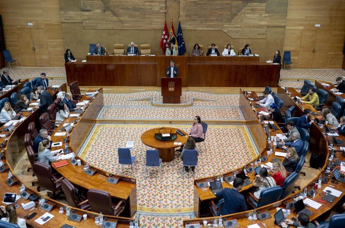 El consejero de Presidencia, Justicia y Administración Local, y portavoz del Gobierno autonómico, Miguel Ángel García Martín, durante el Pleno de la Asamblea de Madrid, a 9 de abril de 2026, en Madrid (España).