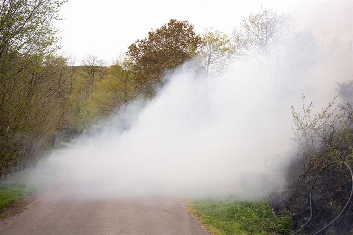 Vista del incendio activo en la Sierra de Aramo, a 7 de marzo de 2026, en Proaza, Asturias (España). 14 concejos de Asturias se ven afectados por una oleada de más de 30 incendios forestales activos, el Principado declaró pasadas las 23 horas de este lune