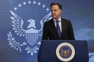 El secretario general de la OTAN, Mark Rutte, habla en el Centro para la Paz a Través de la Fuerza del Instituto Reagan, en Washington (Estados Unidos)