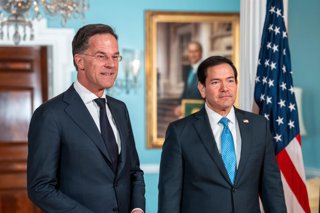 April 8, 2026, Washington, Dc, United States: NATO Secretary General Mark Rutte (L) meets with U.S. Secretary of State Marco Rubio in the Treaty Room at the State Department's Harry S. Truman Building on April 8, 2026 in Washington, D.C.. The two official