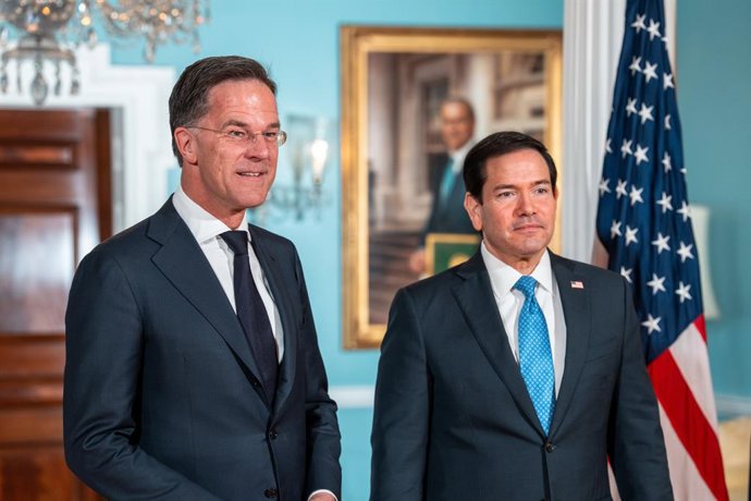 April 8, 2026, Washington, Dc, United States: NATO Secretary General Mark Rutte (L) meets with U.S. Secretary of State Marco Rubio in the Treaty Room at the State Department's Harry S. Truman Building on April 8, 2026 in Washington, D.C.. The two official