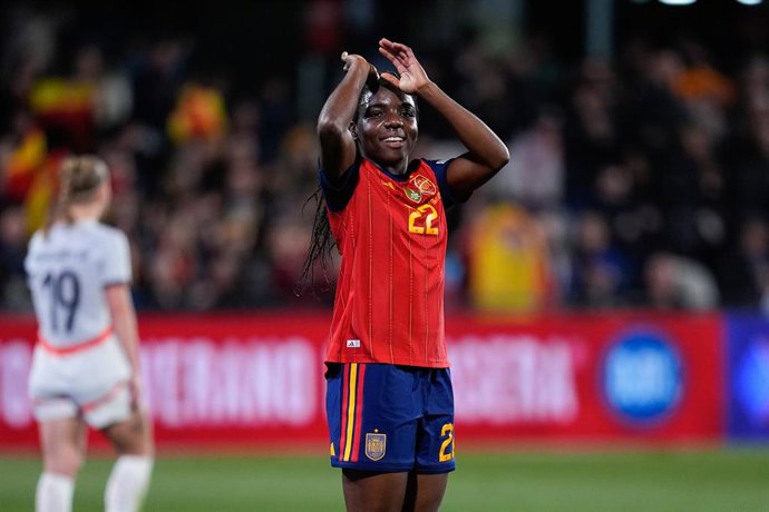 Archivo - Edna Imade of Spain celebrates a goal during the European Women’s qualifiers for the FIFA Women’s World Cup 2027, League Phase MD1, football match played between Spain and Iceland at Estadio SkyFi Castalia on March 03, 2026, in Castellon, Spain.