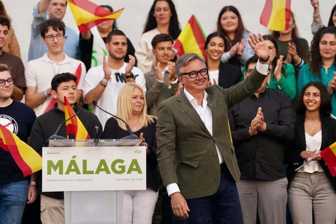 El candidato de Vox a la Presidencia de la Junta de Andalucía, Manuel Gavira, en un acto en Málaga.