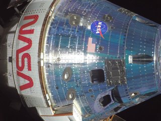 April 8, 2026, Orion Capsule, Outer Space: A selfie of the Orion spacecraft taken by an external camera mounted on the solar array as the Artemis II crew enters day 7 of the mission on their way back to Earth, April 7, 2026, from Space.,Image: 1089552615,