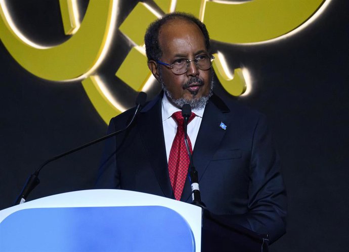 Archivo - El presidente de Somalia, Hasán Sheij Mohamud, durante un acto en Qatar en febrero de 2026 (archivo)