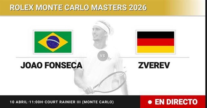 Joao Fonseca - Alexander Zverev: resumen y estadísticas del partido de Cuartos de final de Rolex Monte Carlo Masters
