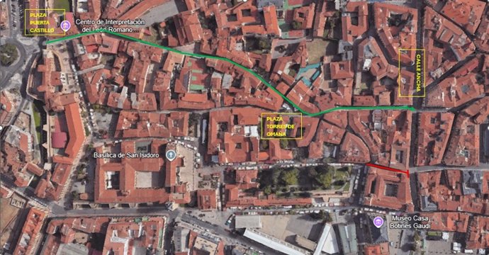 Mapa de entrada a la calle Ancha de León capital, que se realizará desde la calle Cerventes el próximo día 13 ante la restricción de tráfico en la calle Cid.