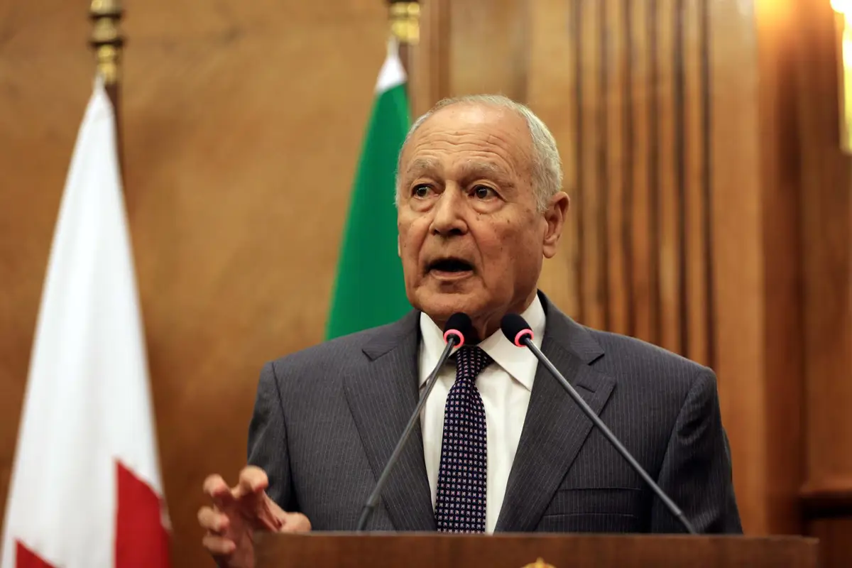 El secretario general de la Liga Árabe, Ahmed Abul Gheit, durante una rueda de prensa en Amán, Jordania.
