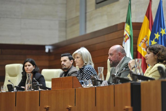 Autoridades en el acto en la Asamblea de Extremadura por el 40º aniversario del Consejo de la Juventud de Extremadura