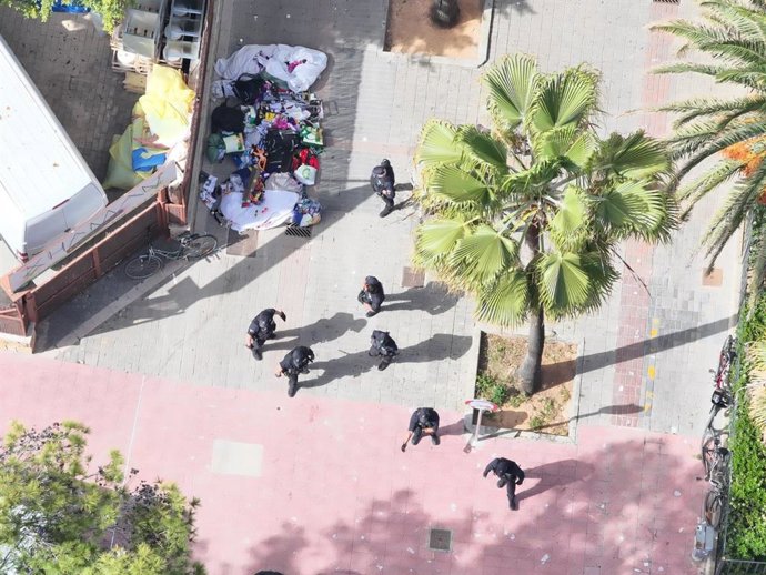 Agentes de varias unidades de la Policía Local de Palma durante un operativo en la Playa de Palma.