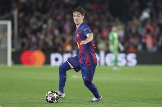 Gavi of FC Barcelona in action during the UEFA Champions League 2025/26 Quarter-finals First Leg, football match played between FC Barcelona and Atletico de Madrid at Spotify Camp Nou stadium on April 08, 2026 in Barcelona, Spain.