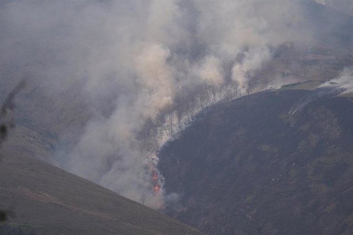 Vista de uno de los incendios en Cantabria este abril.-ARCHIVO
