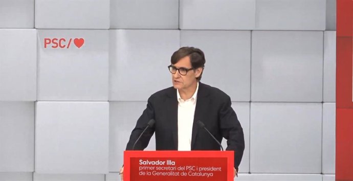 El president de la Generalitat, Salvador Illa, durant el Consell Nacional Extraordinari del PSC