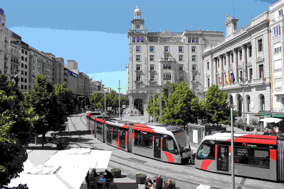 Tranvía de Zaragoza en convoy doble